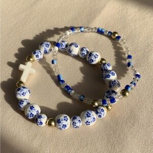 Blue and White Cross Bracelet set🩵🤍✝️